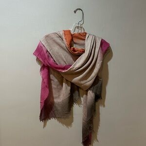 ETCETERA Cream & Gray Wool Blend Scarf Made in Italy Orange Pink